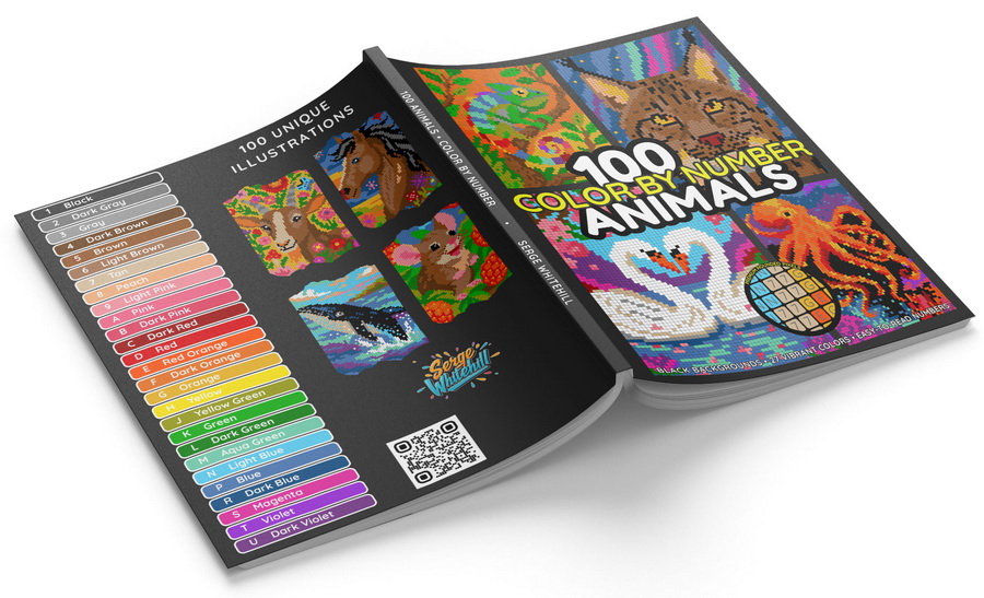 100 Animals color by number book – front and back cover