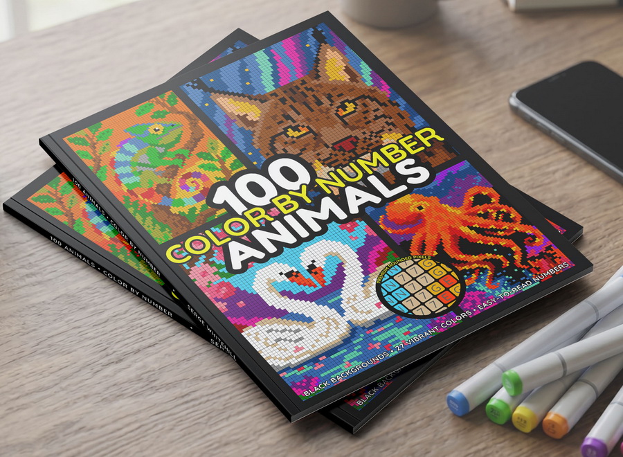 100 Animals – relaxing pixel art wildlife coloring book paperback