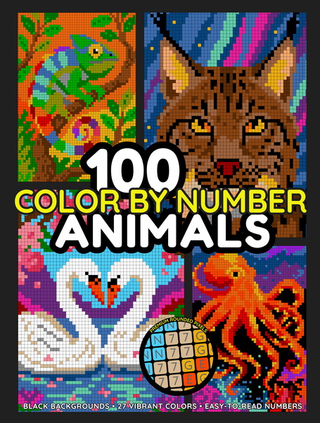 100 Animals color by number book for adults – pixel art wildlife coloring by Serge Whitehill