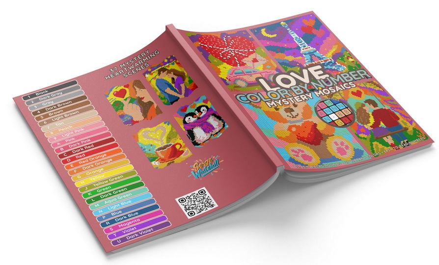 Mystery Mosaics Love color by number book – front and back cover