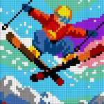 Skier - Free PDF Pixel Color By Number Page