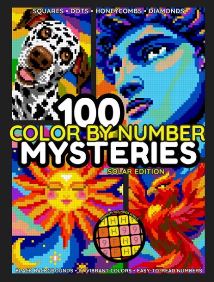 100 Mysteries Solar Edition color by number book for teens and adults – pixel art mystery mosaics by Serge Whitehill