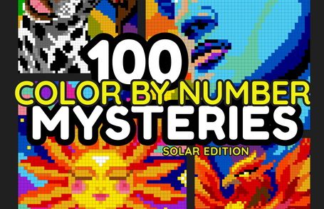 100 Mysteries Solar Edition color by number book for teens and adults – pixel art mystery mosaics by Serge Whitehill