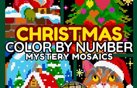 Christmas Mystery Mosaics color by number book for teens and adults – pixel art holiday coloring by Serge Whitehill